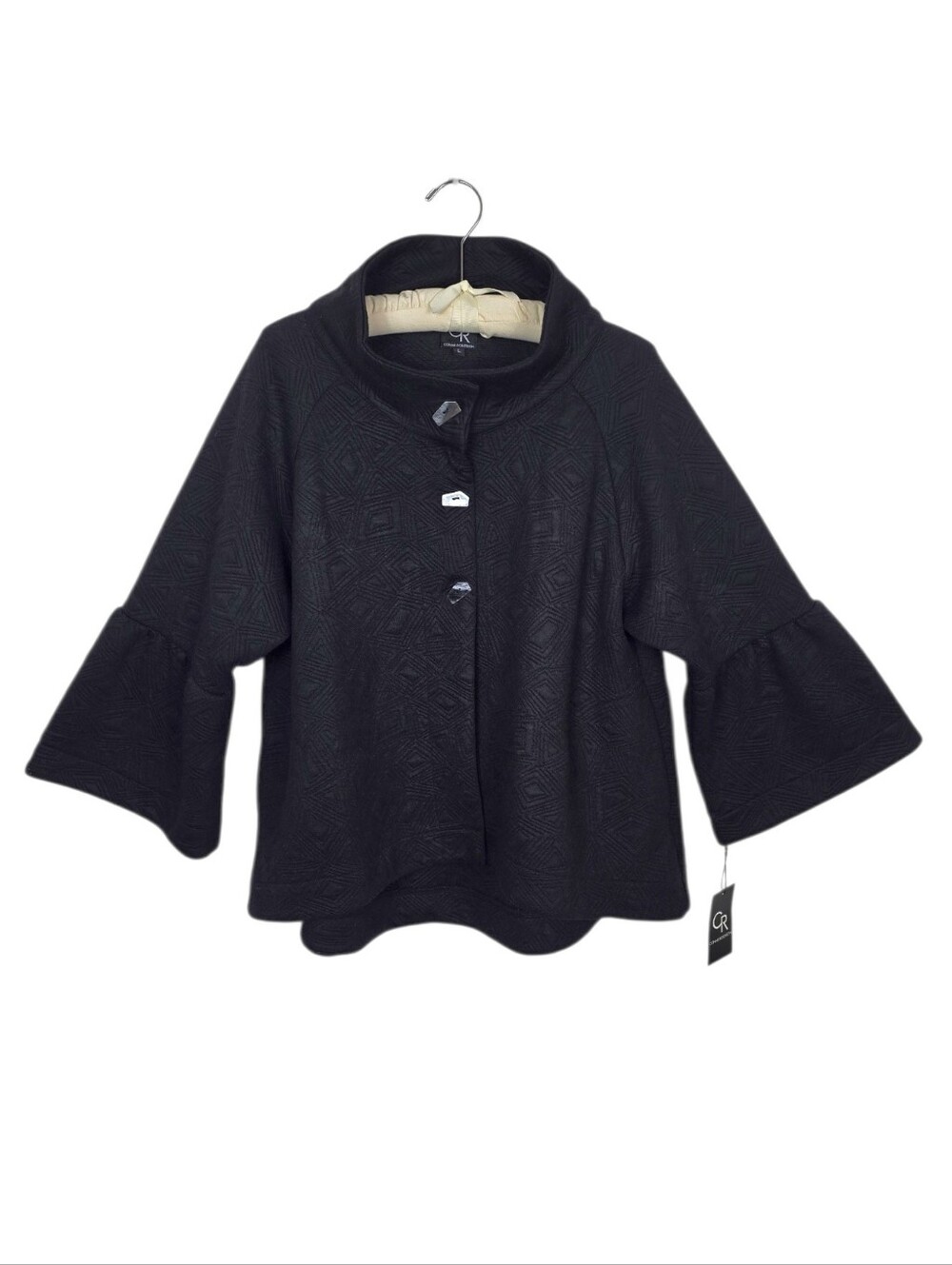 NEW Connie Roberson Textured Bell Sleeve Swing Jacket Black Large